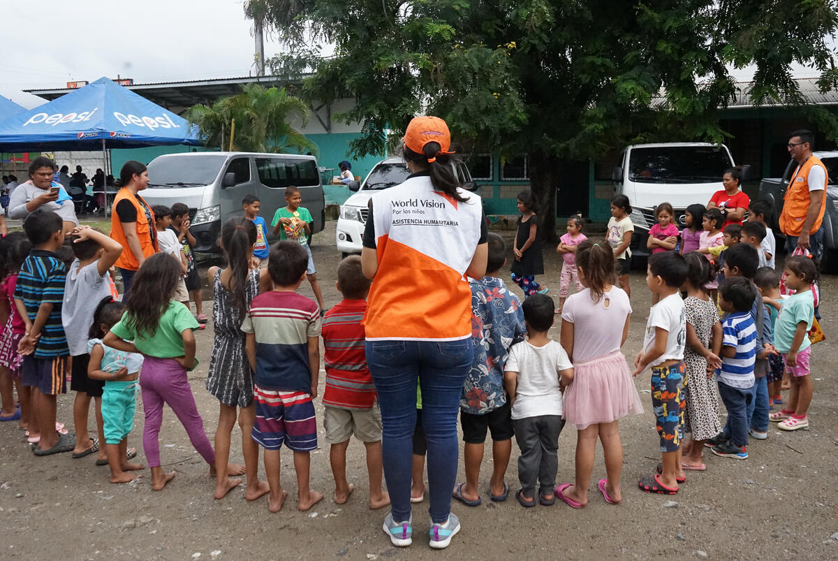 Following heavy rain that caused evacuations in November 2023, World Vision Honduras supported families at a temporary shelter. World Vision staff provided psychological care, food assistance, and cleaning kits to over 8,000 families. | © World Vision