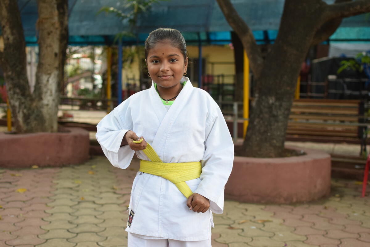 14-year-old Lavanya, a karate trainer, personal hygiene fanatic and child leader in India.