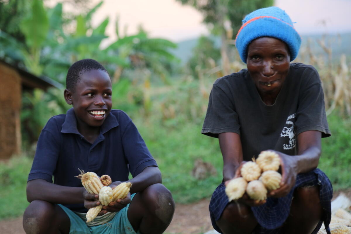 Naaman and his mother Pamela show their harvest.