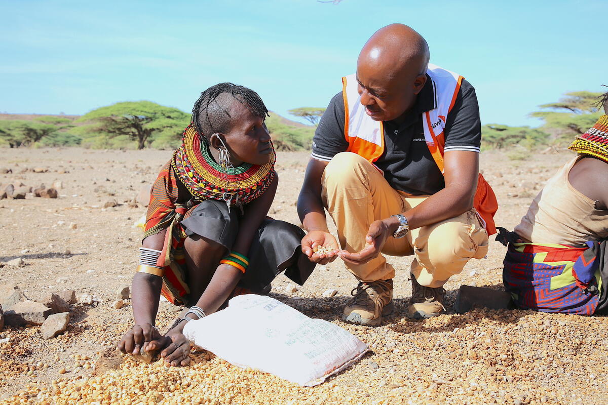 Joseph Kamara meeting with community members in Marsabit Kenya accessing the impacts of drought 