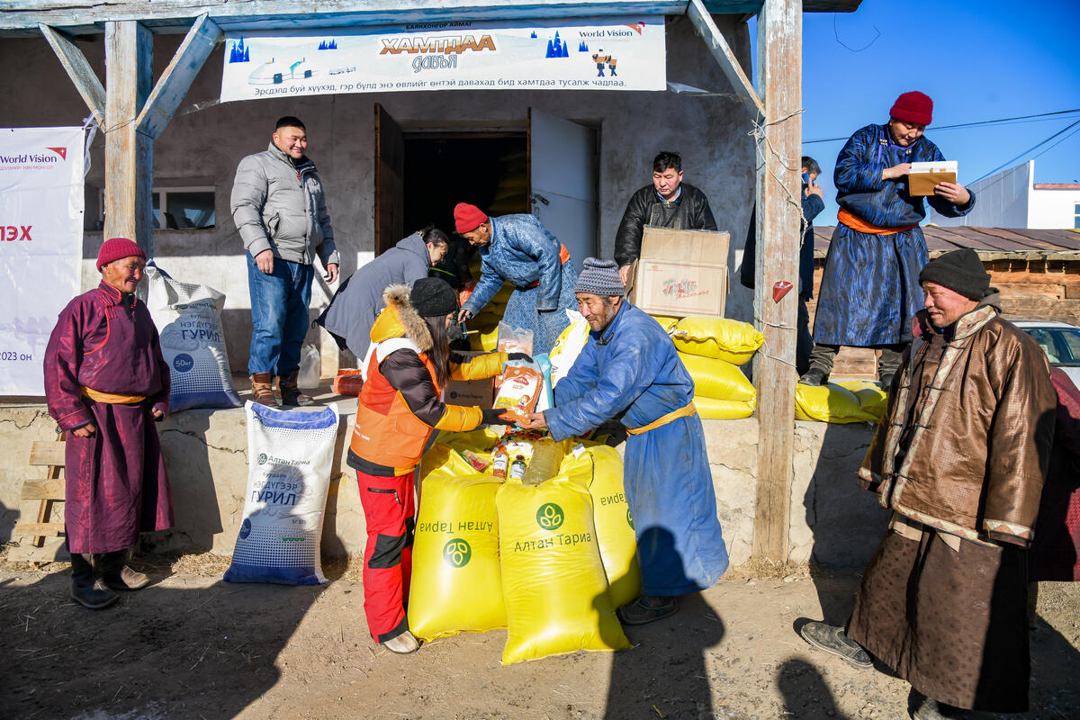 Mongolians at an aid distribution 