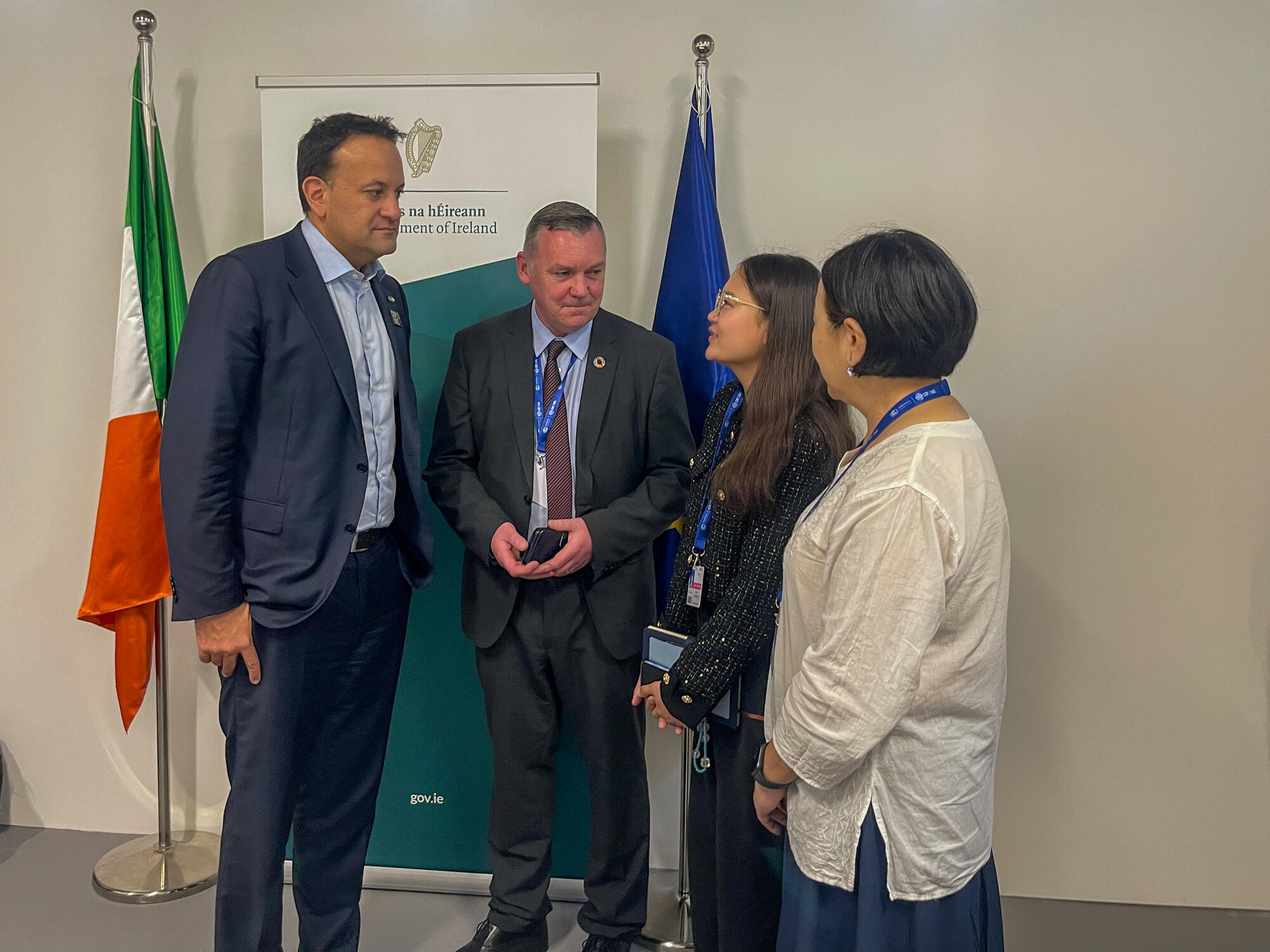 Nomin, our sponsored child and leader, shares insights on climate action with Irish Prime Minister Leo Varadkar at COP28UAE.