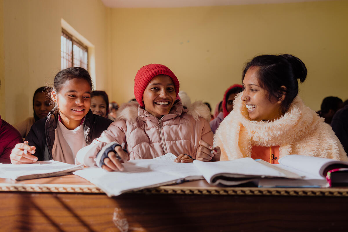 Neha in class with her classmates