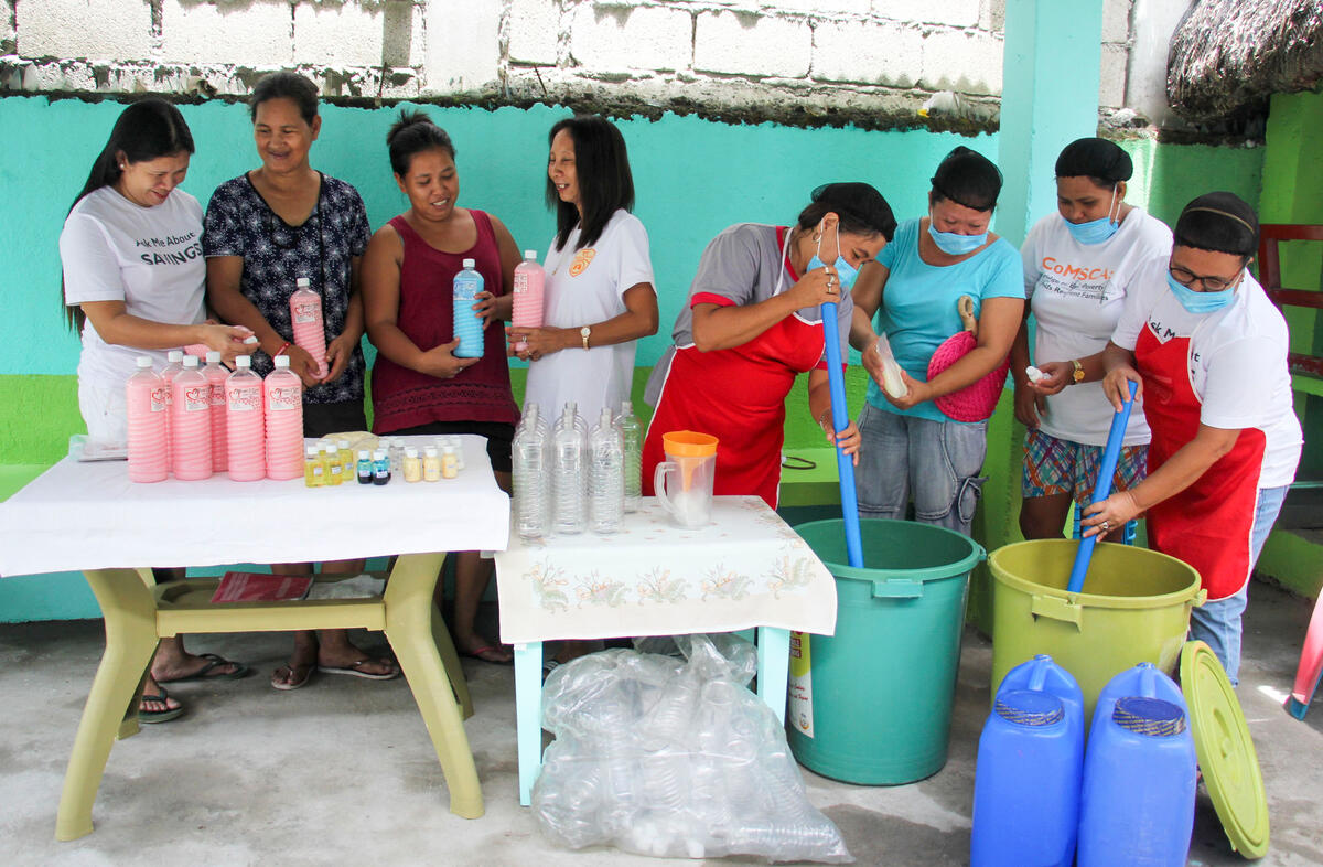 Women and mothers in Philippines learn soap making as part of child sponsorship project