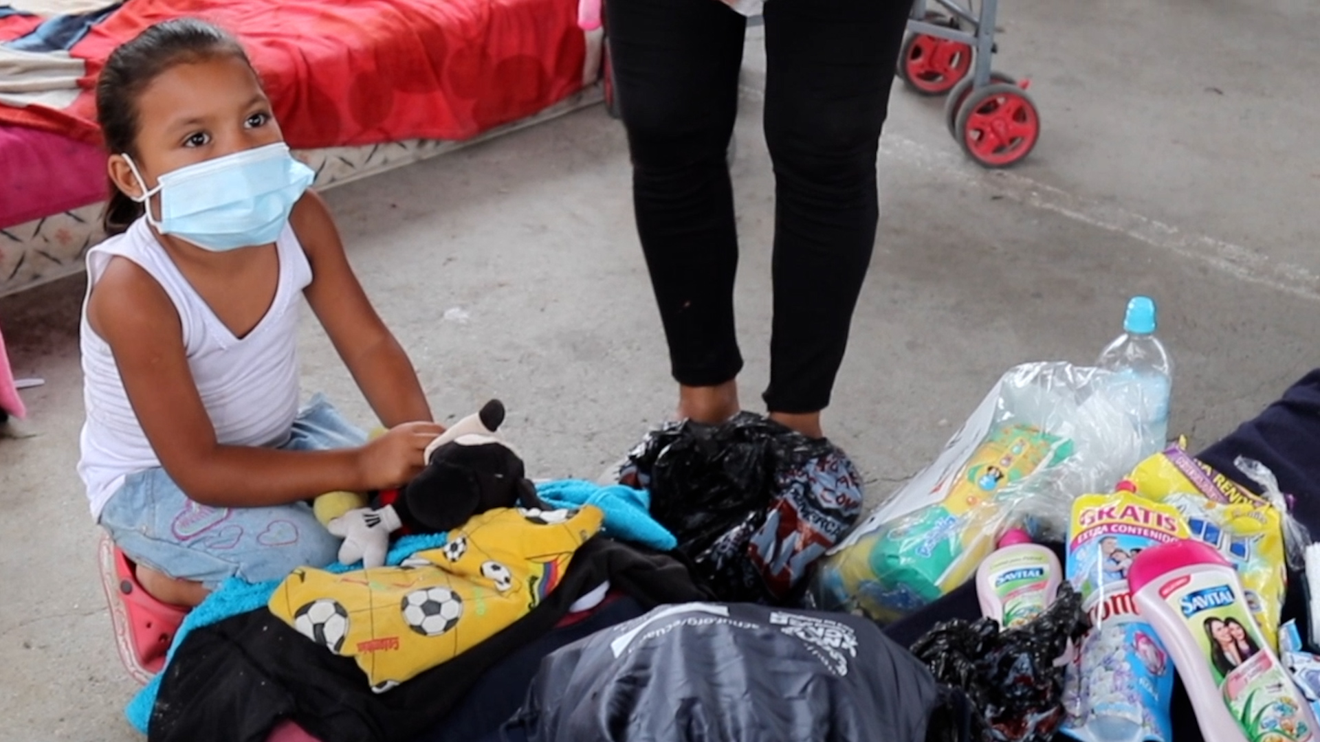 Ami with the emergency supplies her family received.