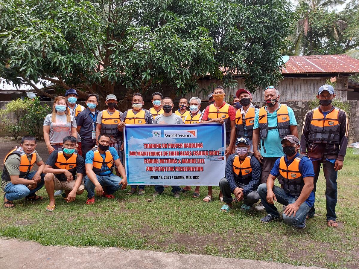 The local fishermen receive training and fibreglass boats.