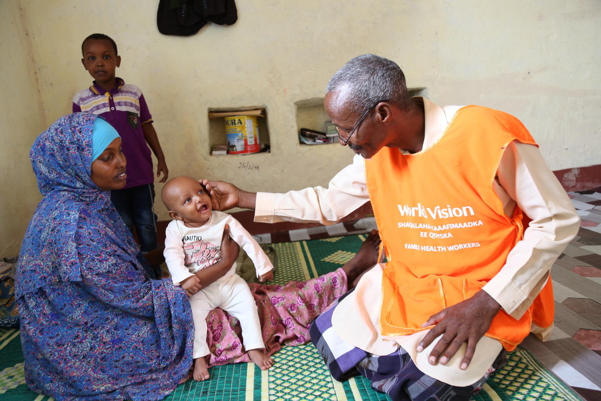 Dayib Visits Kowsar Hussein and her 2-months-old child at home. Dayib had referred Kowsar to Borama Hospital where she delivered her child. July 13, 2019