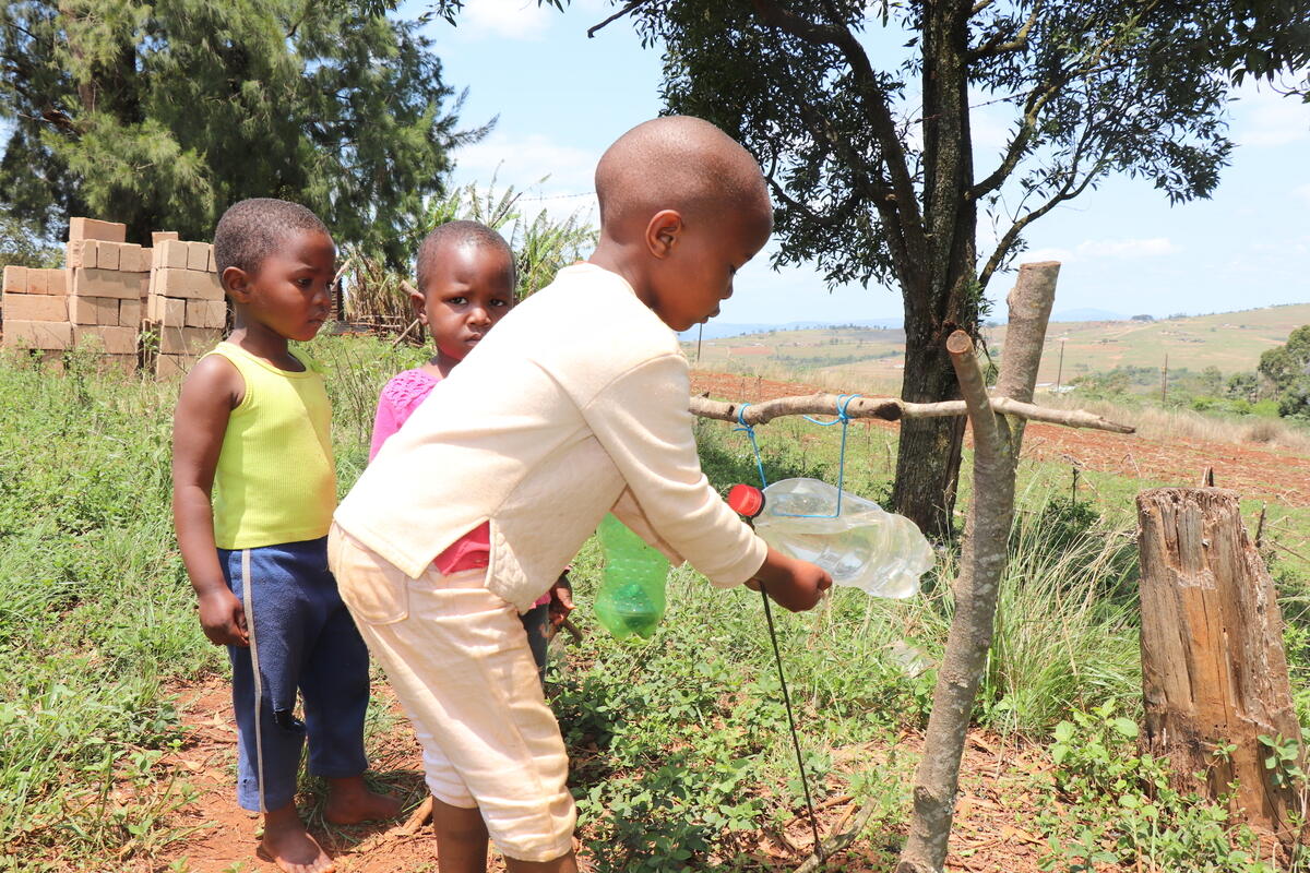Children washing their hands in Zambia