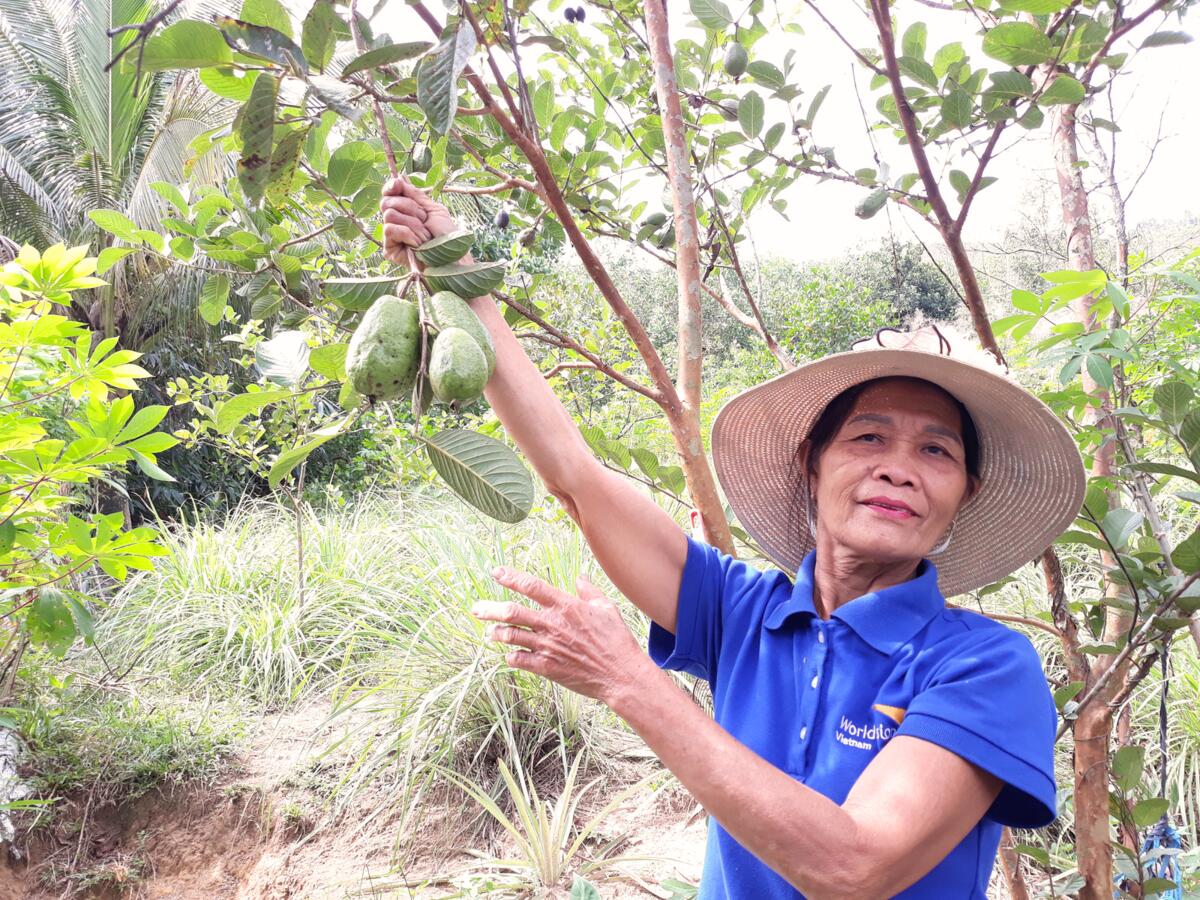 Photo 2: To minimize crop loss due to extreme weather conditions, Mrs. Hường followed World Vision Việt Nam’s recommendations and switched to short-term and more durable plants