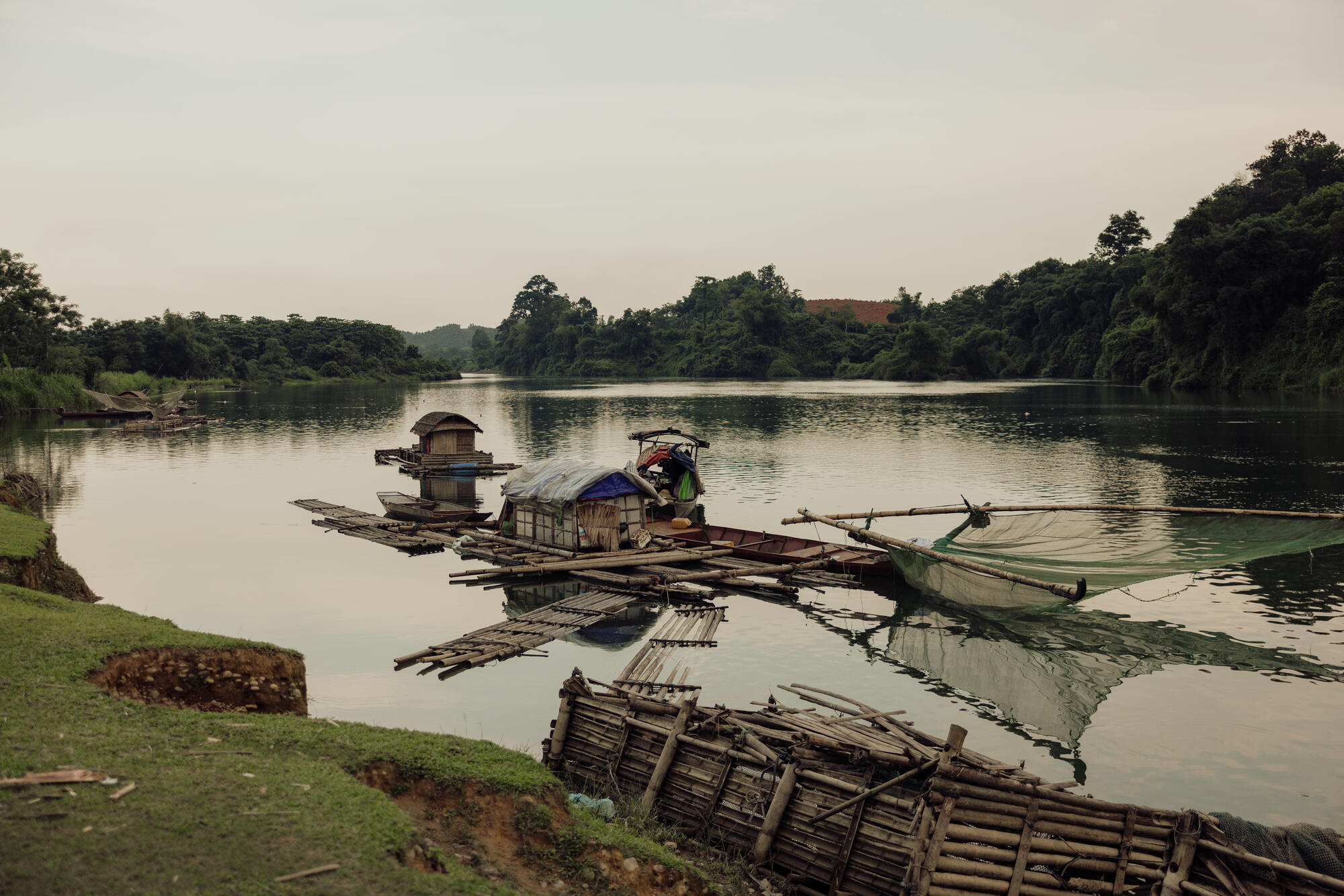 river in vietnam with a floating structure