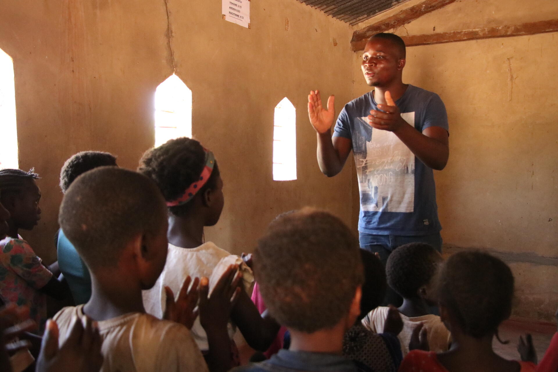 Rabson at a reading camp, held in his village every weekend