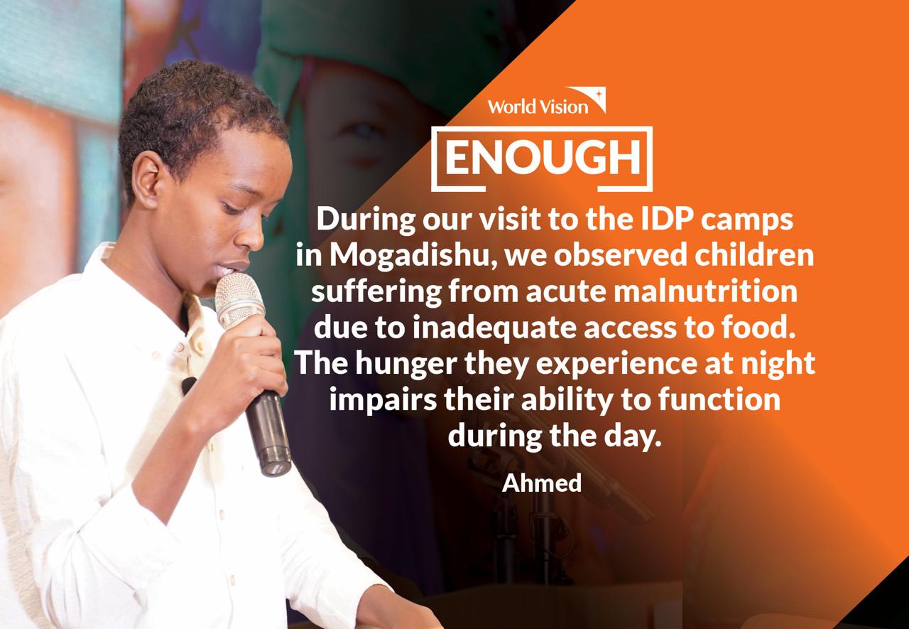 15-year-old Ahmed presents children's recommendations during the ENOUGH Campaign launch in Mogadishu, Somalia