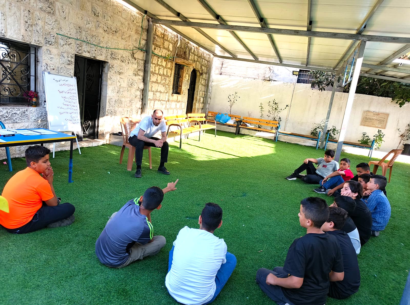A group of adolescents during a EASE session in the central West Bank in August 2025