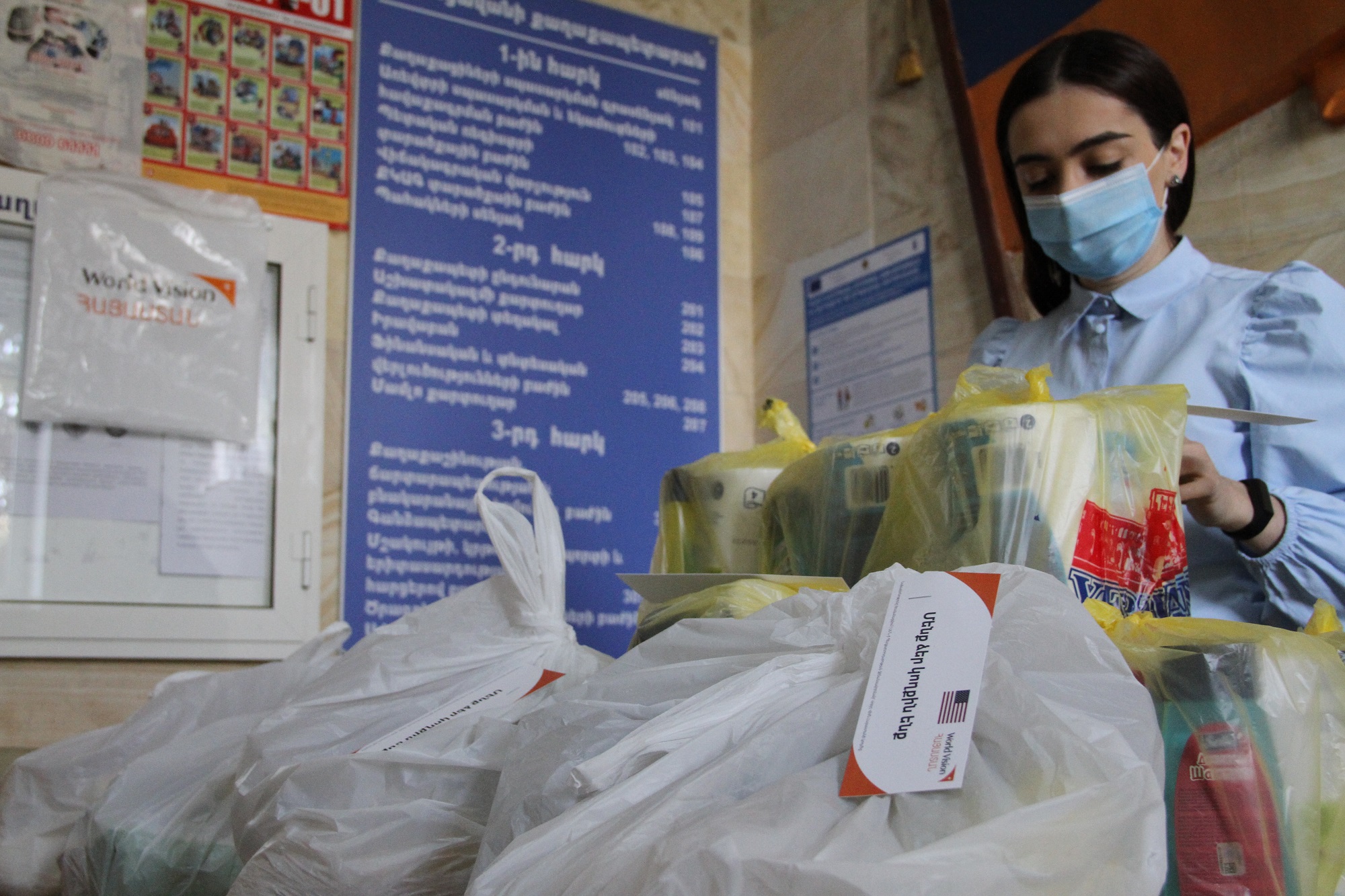 World Vision Armenia staff preparing aid packages