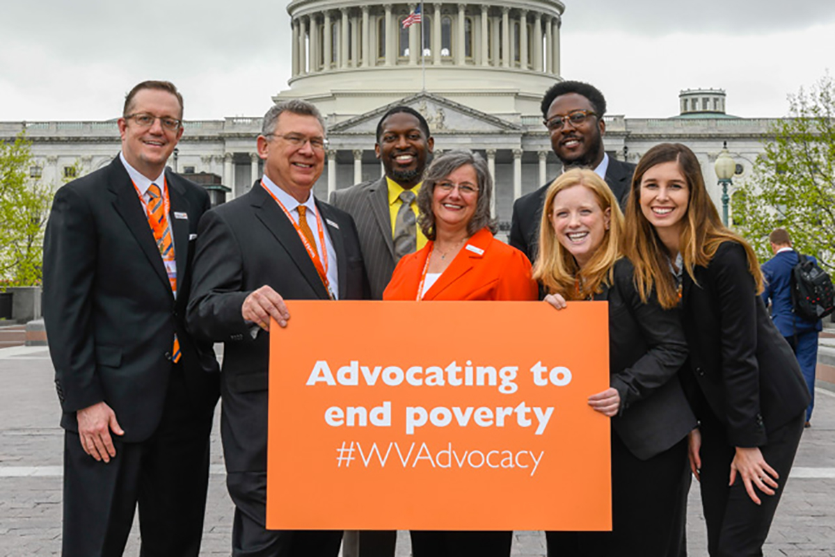 Advocates for WV outside a government building