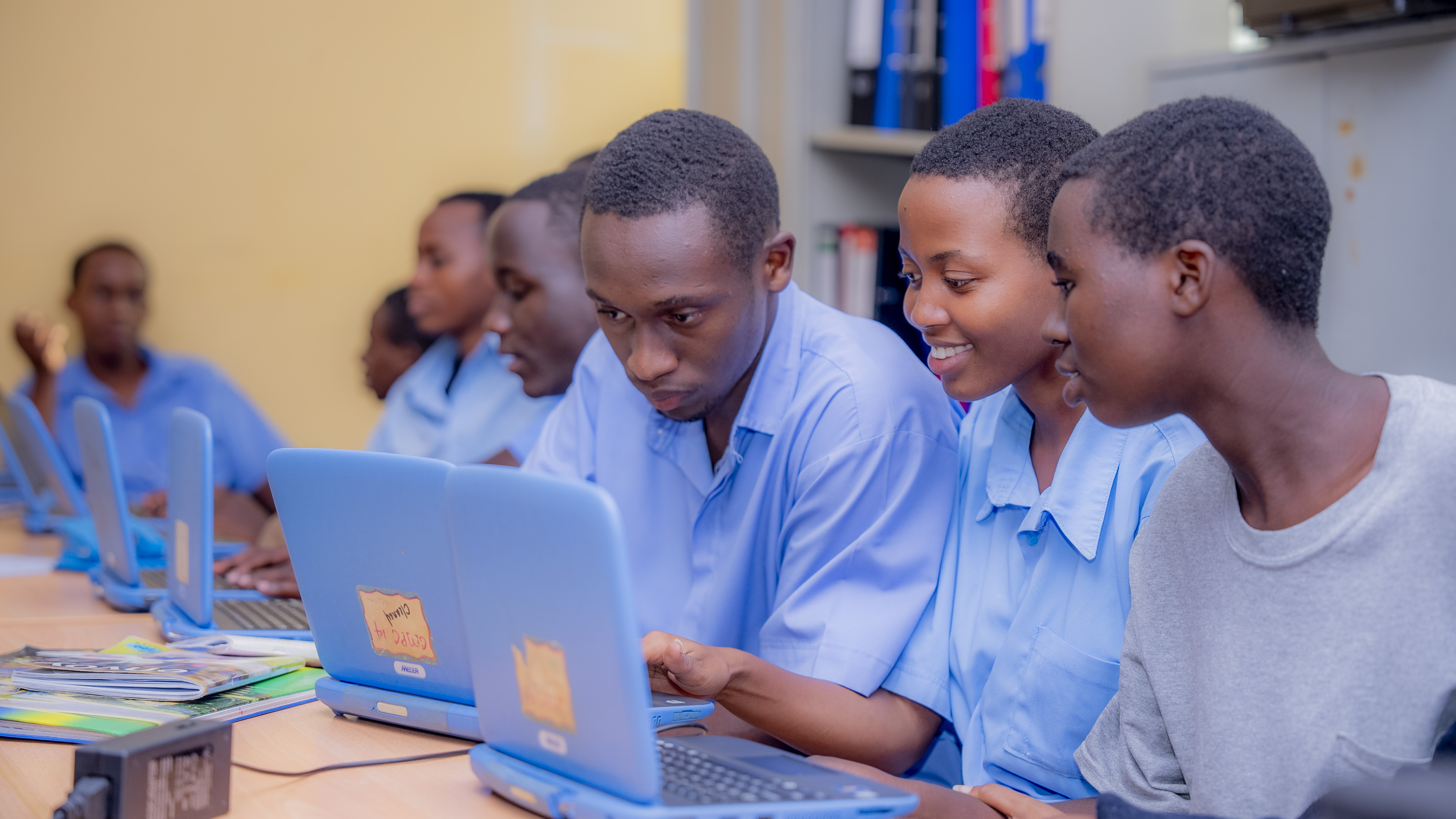 Students at Nyamata Technical Secondary School studying with the use of laptops