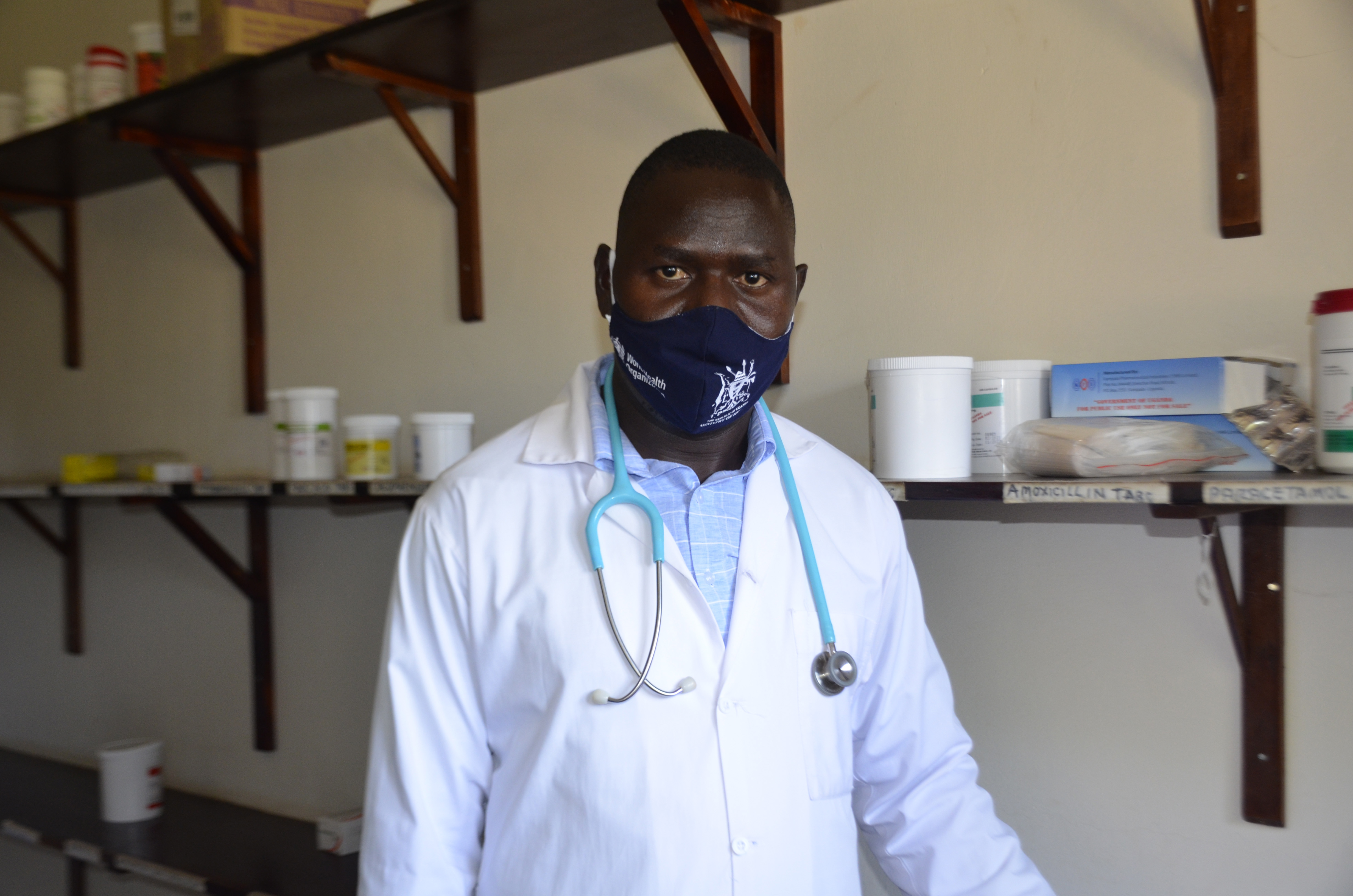 Innocent  Ongom, Clinical Officer at Pacer Heath Centre III in Agago District. World Vision reconstructed, equipped and provided latrines and a water system for Pacer Health Center III, Agago, Uganda.