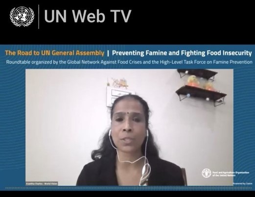 Asuntha Charles presenting at The Road to UNGA: Preventing Famine and Fighting Food Insecurity