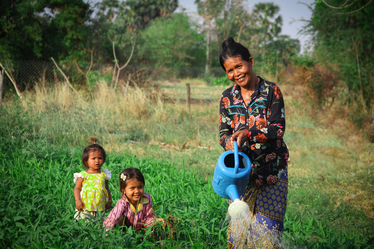 Gardening is often one of the many chores grandmothers do in Cambodia.