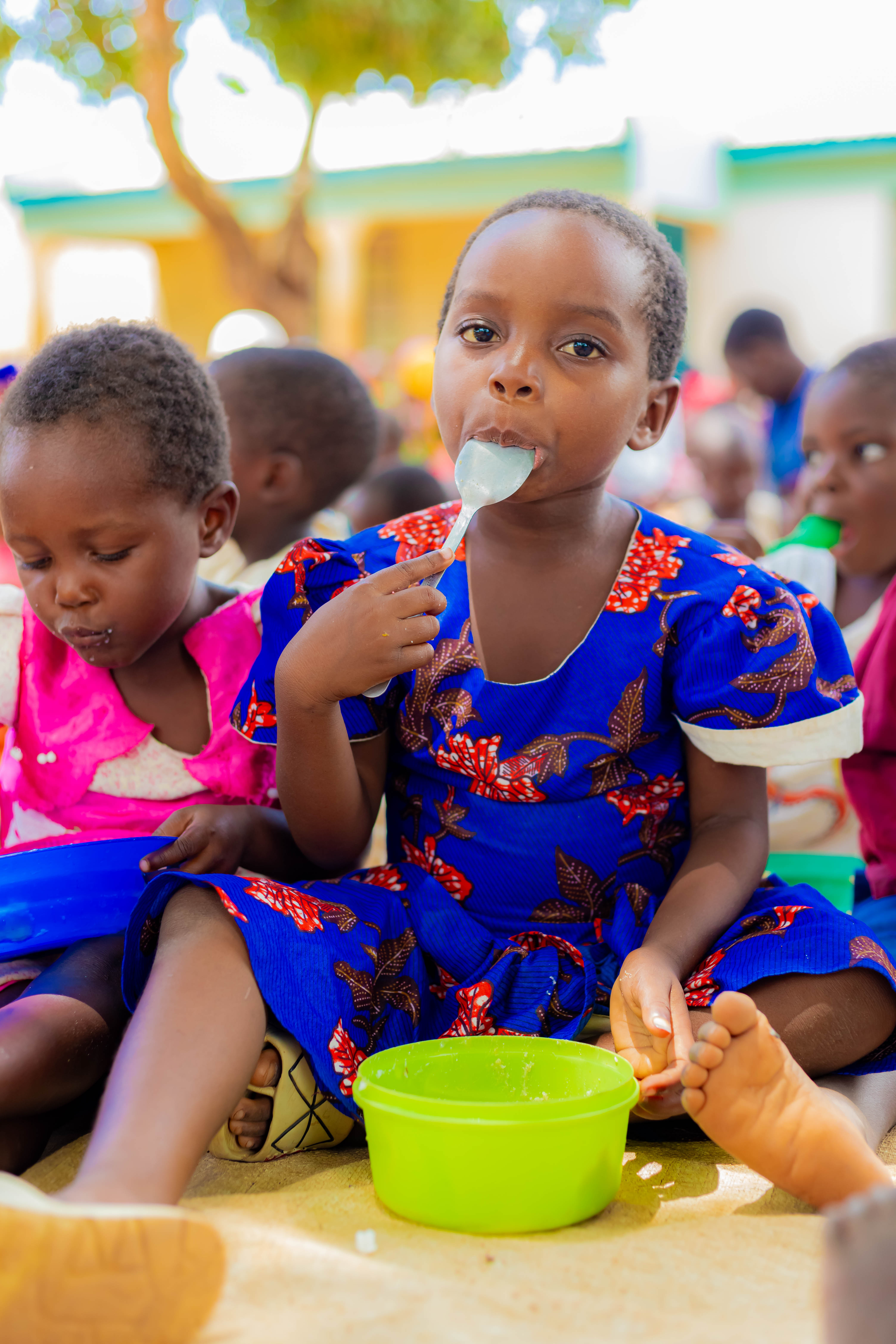 Children from Chamba AP enjoying a nutritious meal from Community-led Complementary Feeding Lessons and Sessions