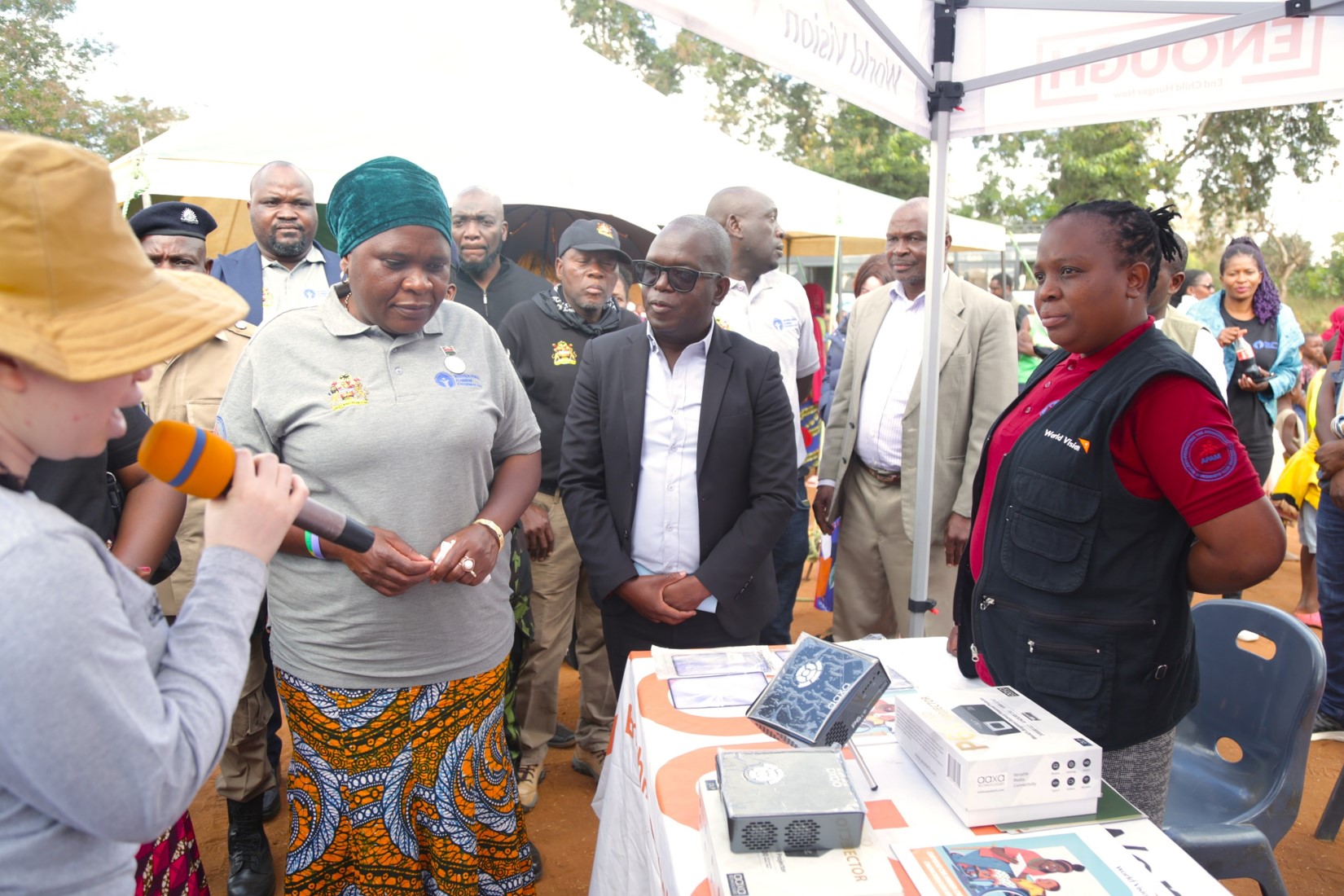 Malawi's Minister of Defence, Hon. Monica Chayang'anamuno appreciating key inclusive interventions that World Vision Malawi in implementing under Able to Thrive Project.