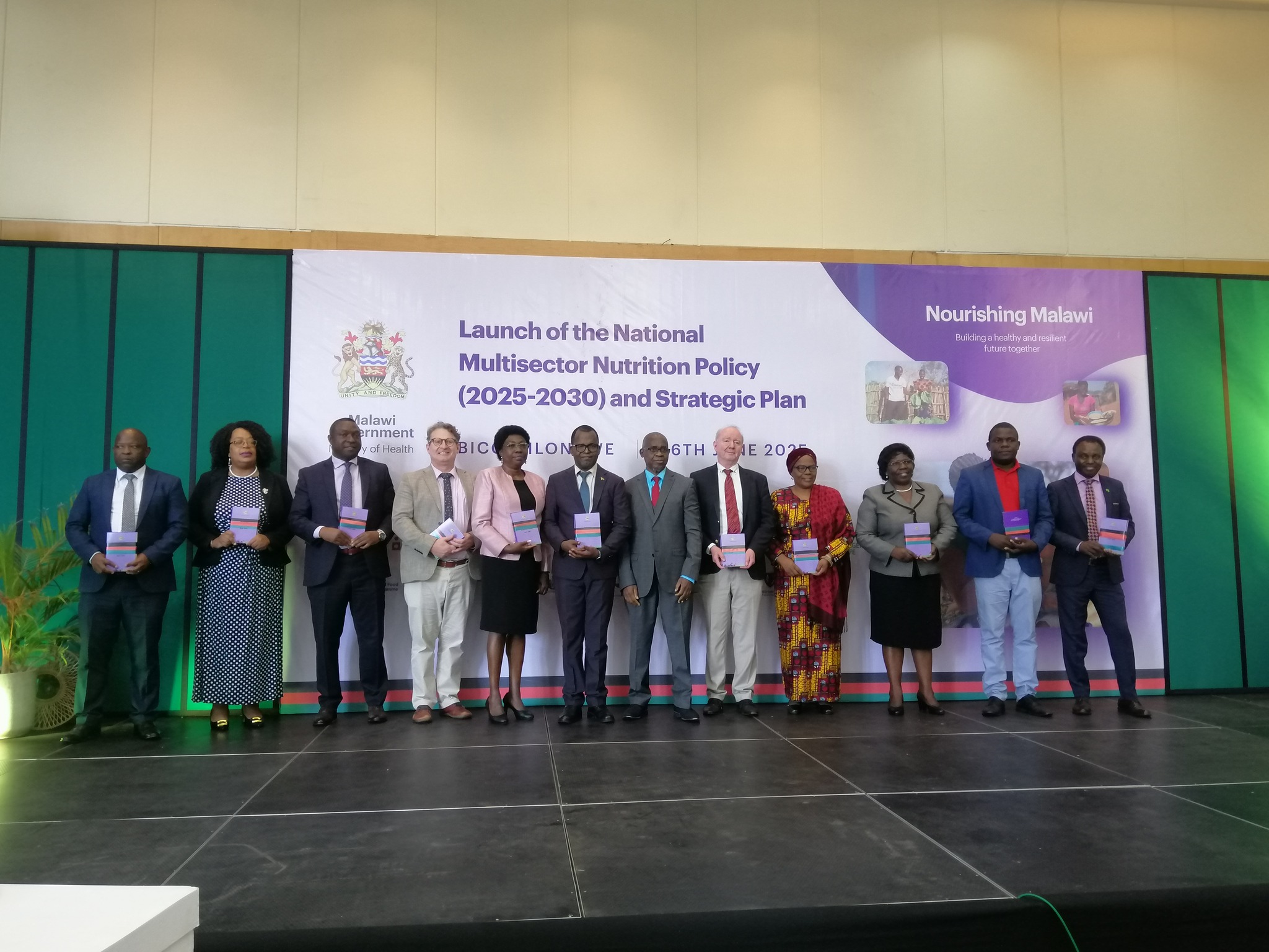 Secretary for Health, Dr Samson Mndolo in the middle after presenting the policy to development partners and stakeholders