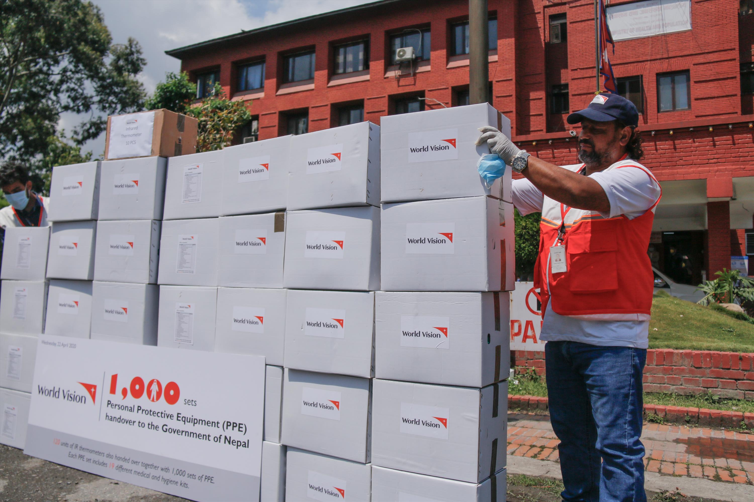 World Vision International Nepal supported 1,000 Personal Protective Equipment (PPE) and 120 IR thermometers to the Government of Nepal