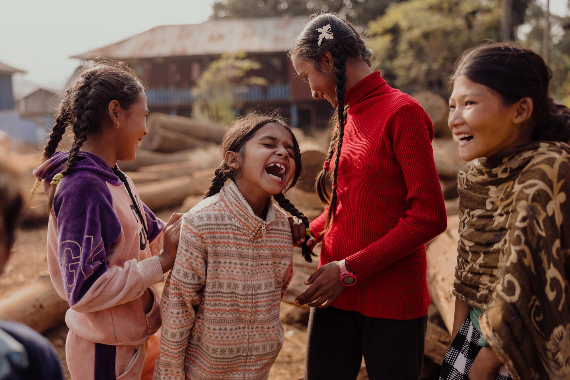 Happy girls laughing together