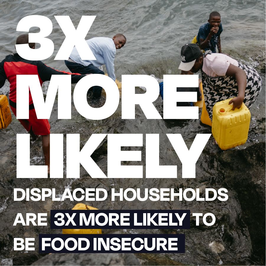 Displaced households were 3x more likely to to be food insecure