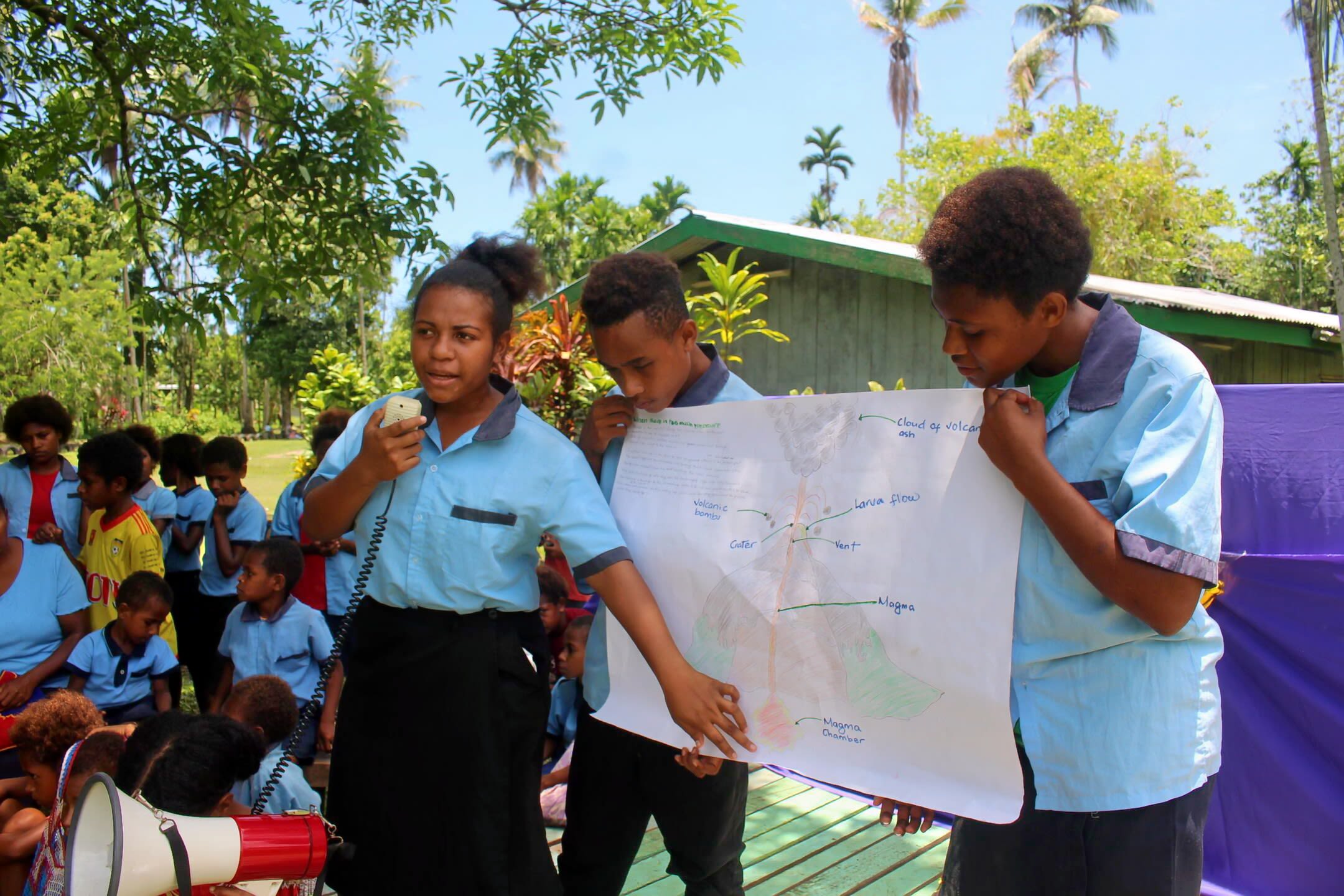 Lucy and her classmates present about Disaster RIsk Reduction in PNG