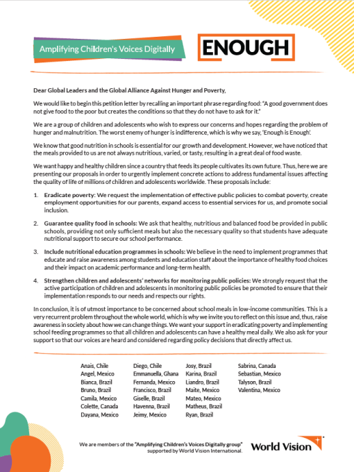 G20 Children’s Petition Letter