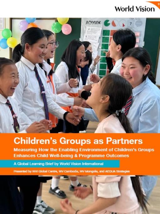 A group of students interacting with each other with the title of the document in the middle