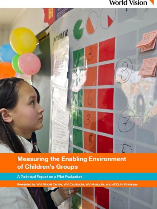 A young girl looks at a whiteboard with various colored papers and notes taped on. The title of the report is in the middle of the image.