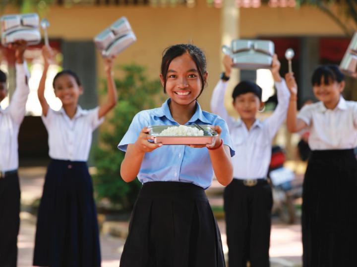 Children having school meals in Cambodia