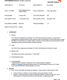 World Vision Conflict of Interest Policy