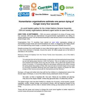 Humanitarian organisations estimate one person dying of  hunger every four seconds
