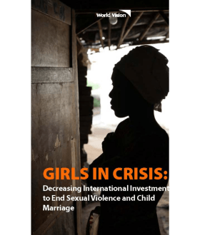 Image of front page Girls in Crisis - a report looking at 2020 ODA funding to stop child marriage and sexual violence against children