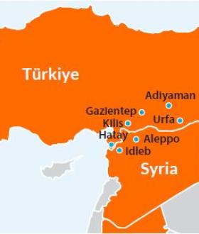 Map of World Vision Syria Response countries – showing where WVSR is responding