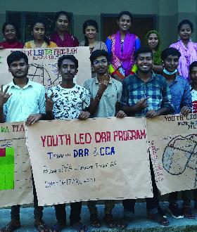 a group of children holding banners 