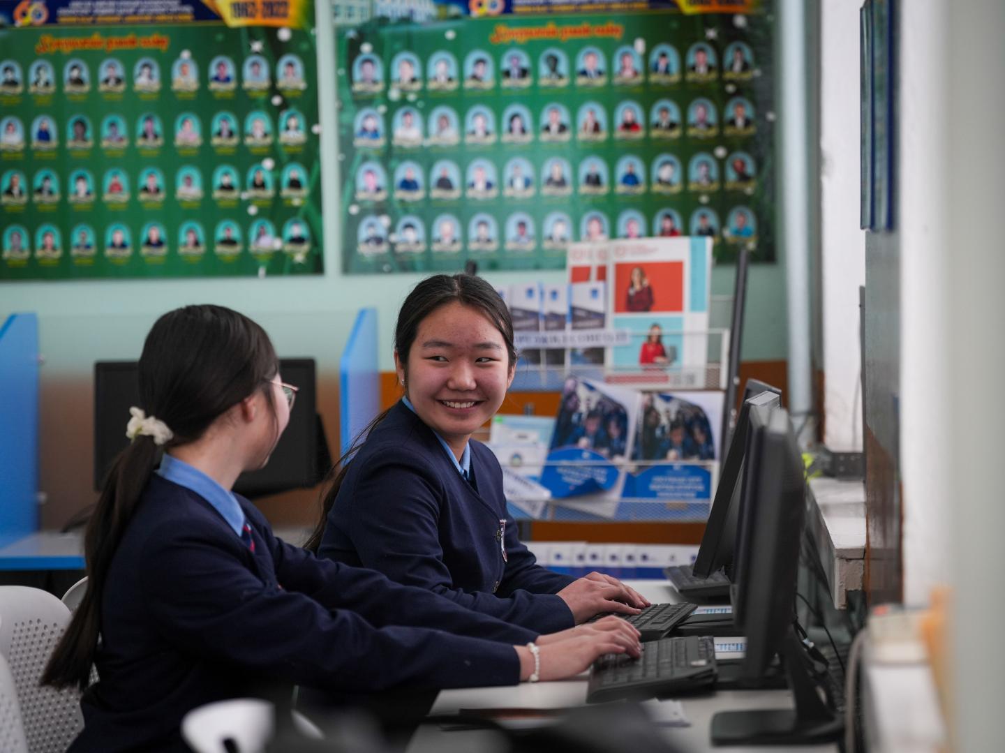 Two students from Khuvsgul School in Mongolia learning how to stay safe online.