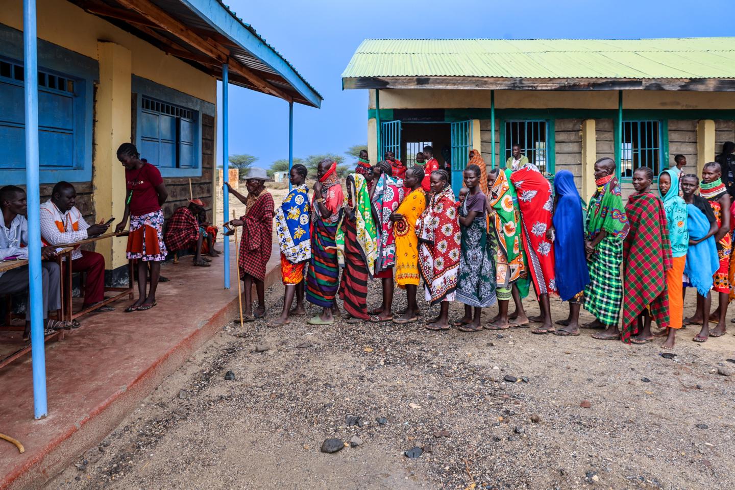Families queue for verification during the validation exercise in Turkana Central, Turkana County, ahead of cash assistance support for vulnerable drought-affected households. ©World Vision Photo/Mirriam Kioko