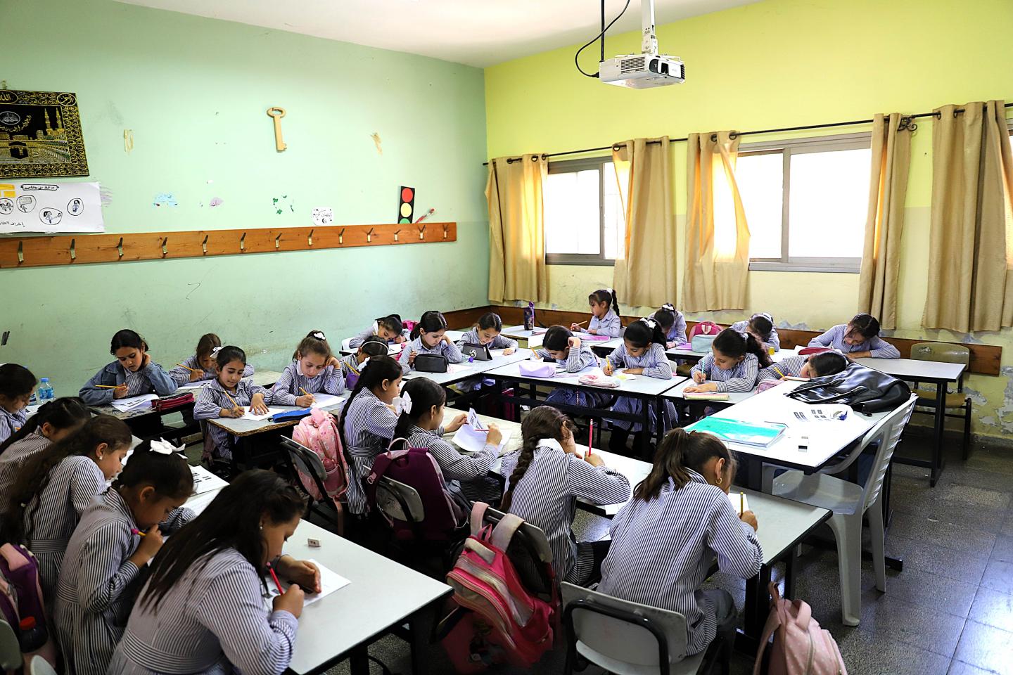 Students in a catchup class in th West Bank