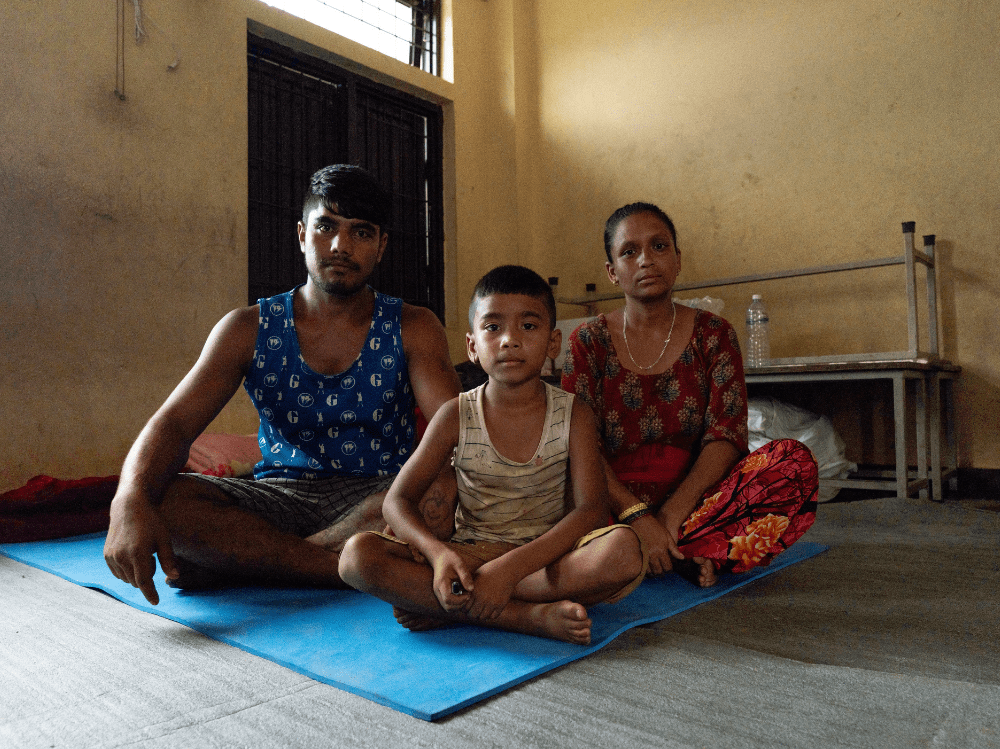 Family in a temporary shelter