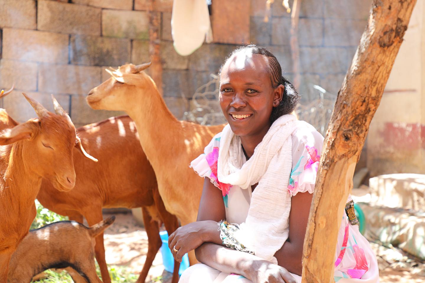 Senait tending her goats