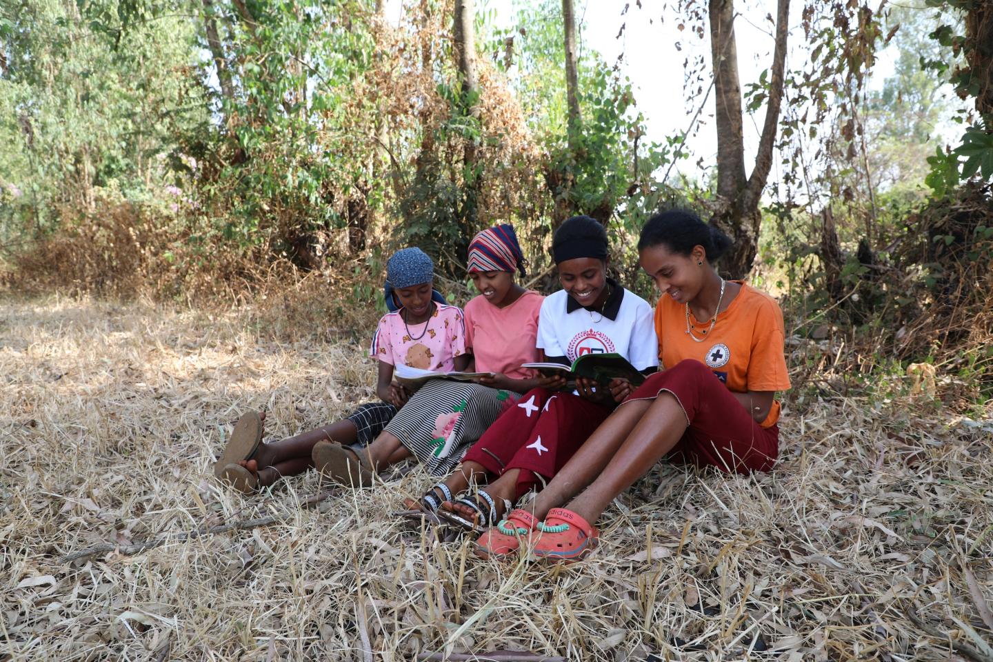 Ebbise and friends studying in their neighborhood