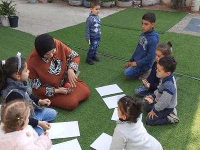 Group of children taking part in a MHPSS activity in the north of the West Bank