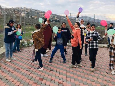 Group of children taking part in a MHPSS activity in the north of the West Bank