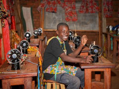 Fabien in the sewing workshop