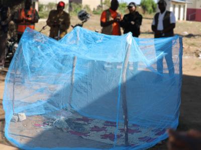 Demonstration of mosquito net use