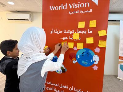 Children in Rashad, Kirkuk Governorate share their ideas on climate action and child rights. Photo credit: Shahad Butrus World Vision Iraq © 2025. 